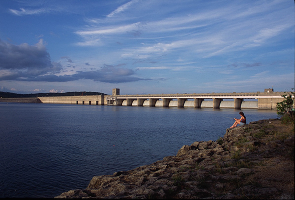 Table Rock Dam at sunset from the state park
